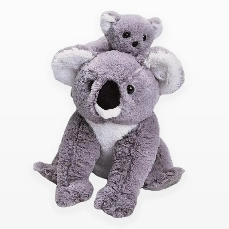 Koala con bebé fondo gris