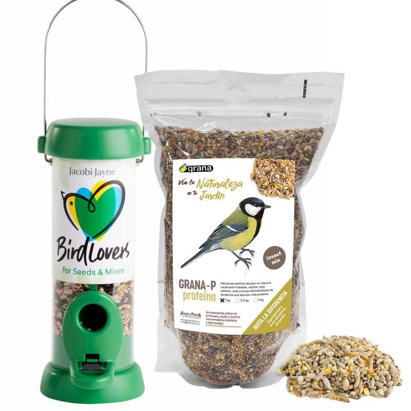 Pack comedero tubular + mezcla de semillas 1 kg