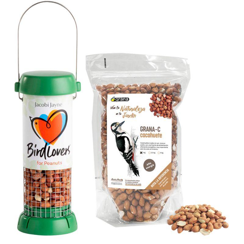Pack comedero aves silvestres + bolsa 1kg cacachuetes 
